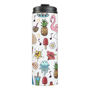 Summer Elements Vintage Seamless Pattern Thermal Tumbler