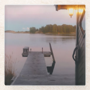 Summer evening in the swedish archipelago glass coaster