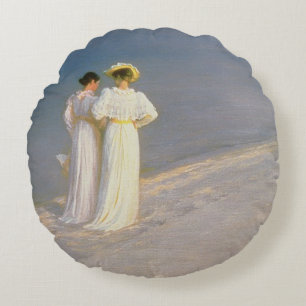 Summer Evening on the Skagen Southern Beach Round Cushion