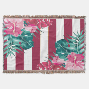 Summer Exotic Flowers burgundy striped Throw Blanket