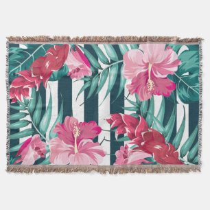 Summer Exotic Flowers Pink striped Throw Blanket