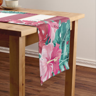 Summer Exotic Flowers striped burgundy Medium Table Runner