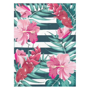Summer Exotic Flowers striped Tablecloth