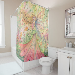 Summer Fairy Pink and Green by Molly Harrison Shower Curtain