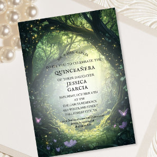 Summer Fairy Tale Enchanted Forest Quinceañera Invitation
