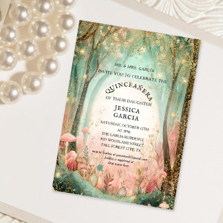 Summer Fairy Tale Enchanted Forest Quinceañera Invitation