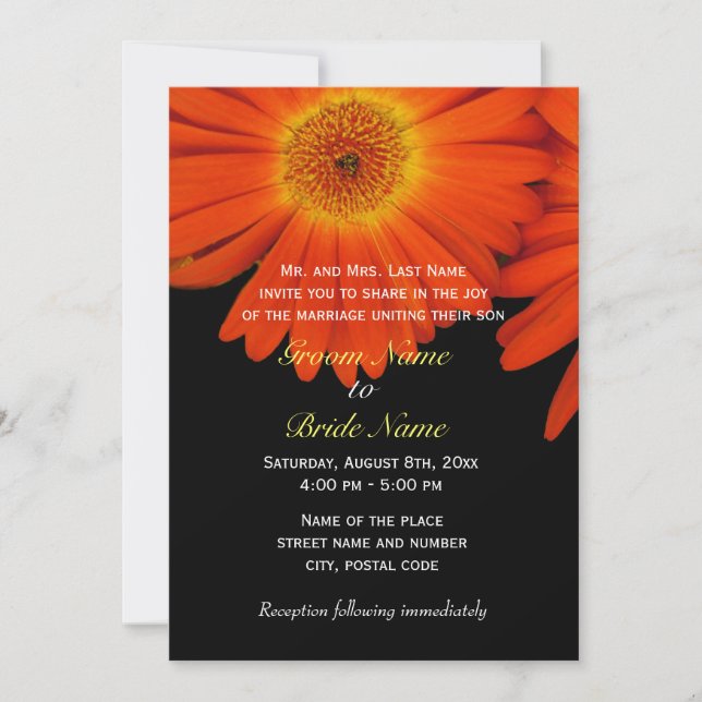 Summer, fall daisy flower wedding invitations (Front)