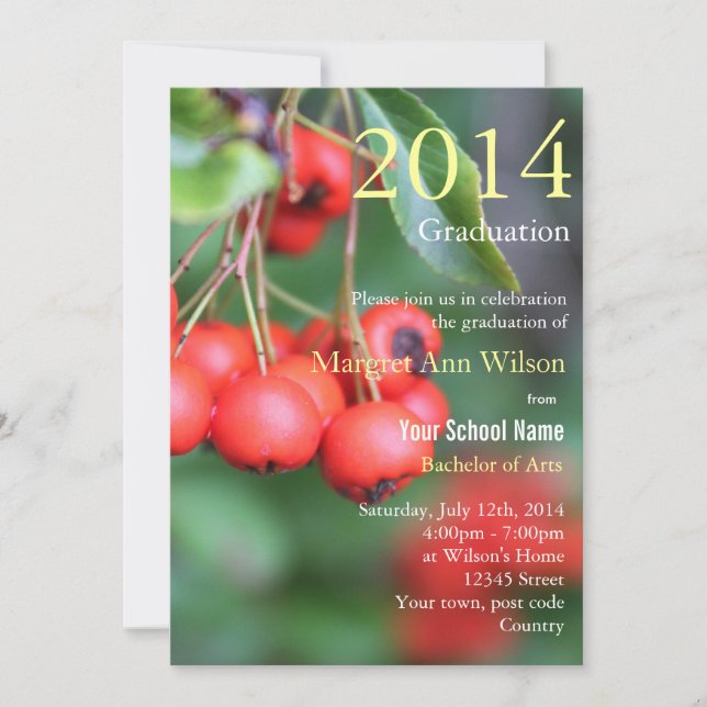 Summer, fall red fruits graduation party invitation (Front)