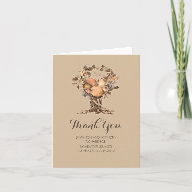 summer - fall tree harvest wedding thank you card (Front)