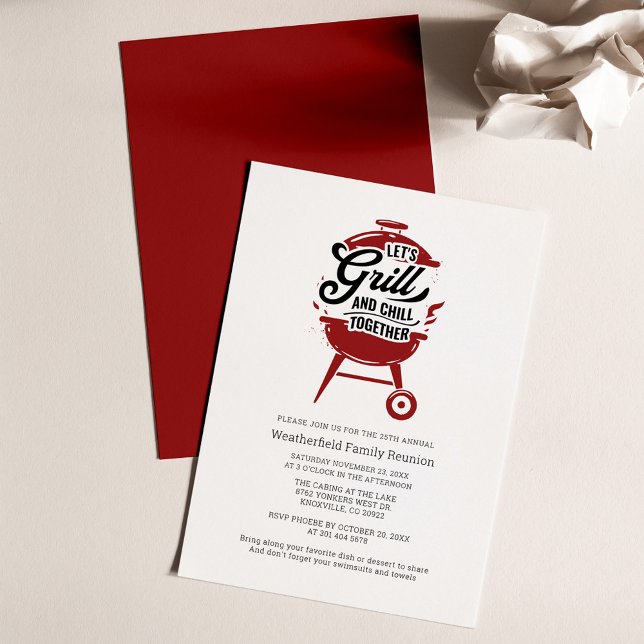 Summer Family Reunion BBQ Party Invitation (Lets Grill and Chill Summer Family Summer Cookout Invitation)