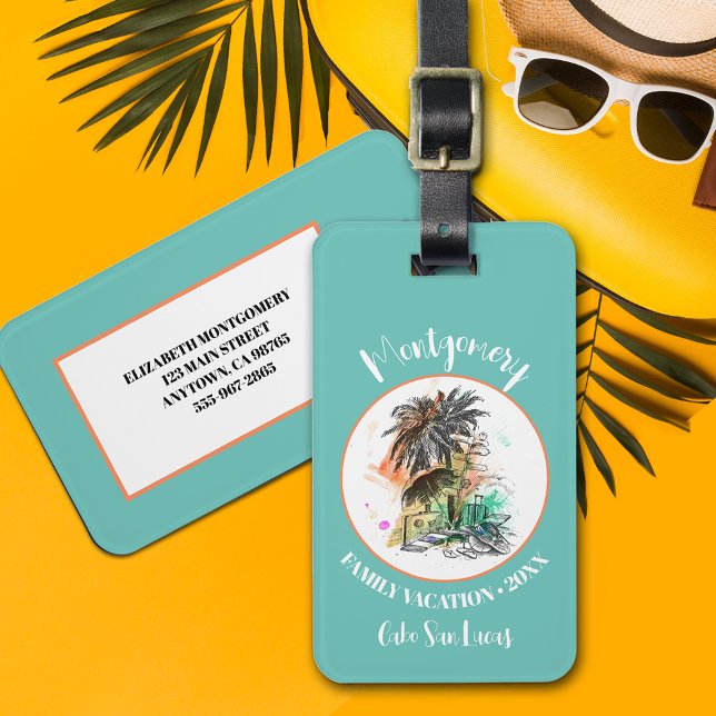 Summer Family Vacation Turquoise Luggage Tag (Creator Uploaded)