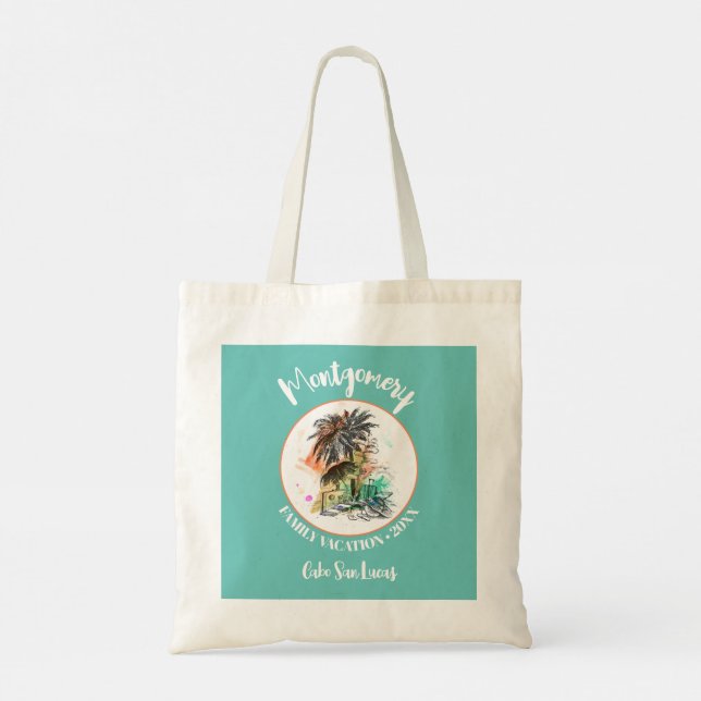 Summer Family Vacation Turquoise Tote Bag (Back)