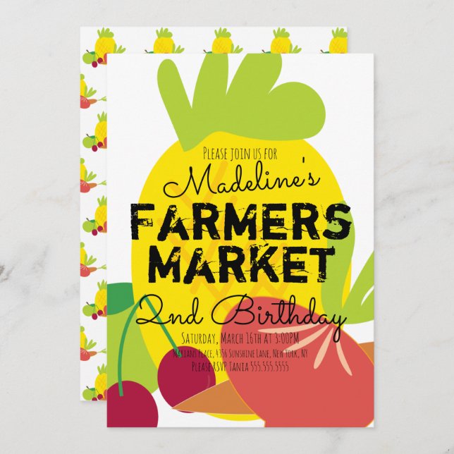 Summer Farmers Market Vegetables Fruits Invitation (Front/Back)