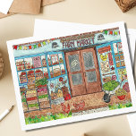 Summer Farmer's Market Watercolor Postcard<br><div class="desc">Send someone a special note with this seasonal Farmer's Market postcard featuring an original watercolor painting of a quaint, country farm market of homemade goods and veggies for sale! The Henhouse Farm Market, features a cute, colourful summer store full of fresh vegetables, canned goods, bakery items, and local crafts. A...</div>