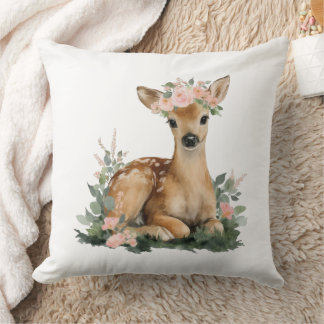Summer Fawn Watercolor Baby Shower Cushion