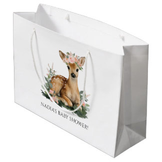 Summer Fawn Watercolor Baby Shower Large Gift Bag