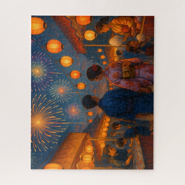 Summer Festival Night with Fireworks Jigsaw Puzzle (Vertical)