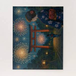 Summer Fireworks and a Yukata Girl at the Torii Ga Jigsaw Puzzle