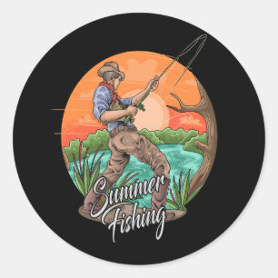 summer-fishing-angler-hobby-recreation-illustratio classic round sticker