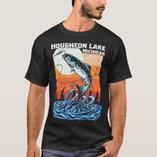 Summer Fishing Retro Sunset Michigan Houghton Lake T-Shirt