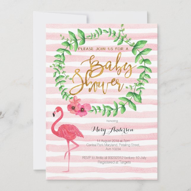 Summer Flamingo Baby Shower invitation (Front)