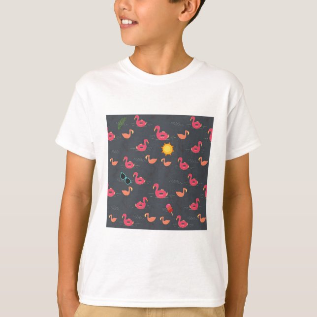 summer flamingo beach party black T-Shirt (Front)