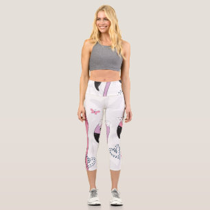 Summer Flamingo: Beach Vintage Illustration. Capri Leggings