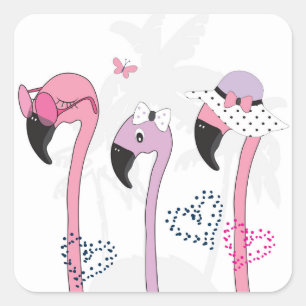 Summer Flamingo: Beach Vintage Illustration. Square Sticker