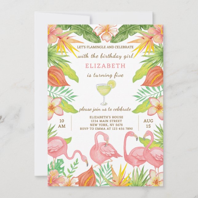 Summer Flamingo Birthday Invitation (Front)