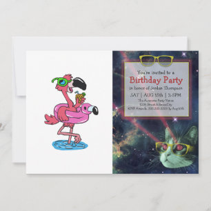 Summer Flamingo cartoon choose background colour Invitation