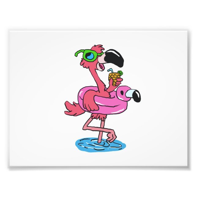 Summer Flamingo cartoon | choose background colour Photo Print (Front)