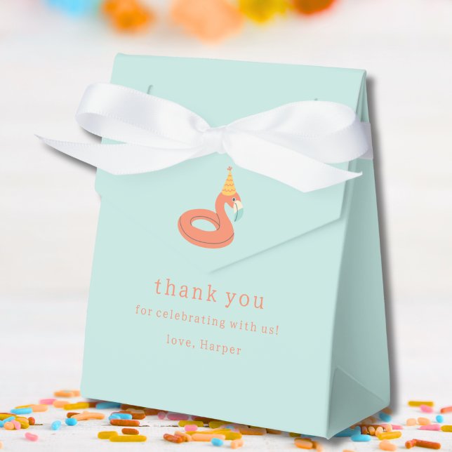 summer flamingo float kids birthday pool party fav favour box (flamingo birthday pool party thank you for celebrating with us party favor gift box modern)