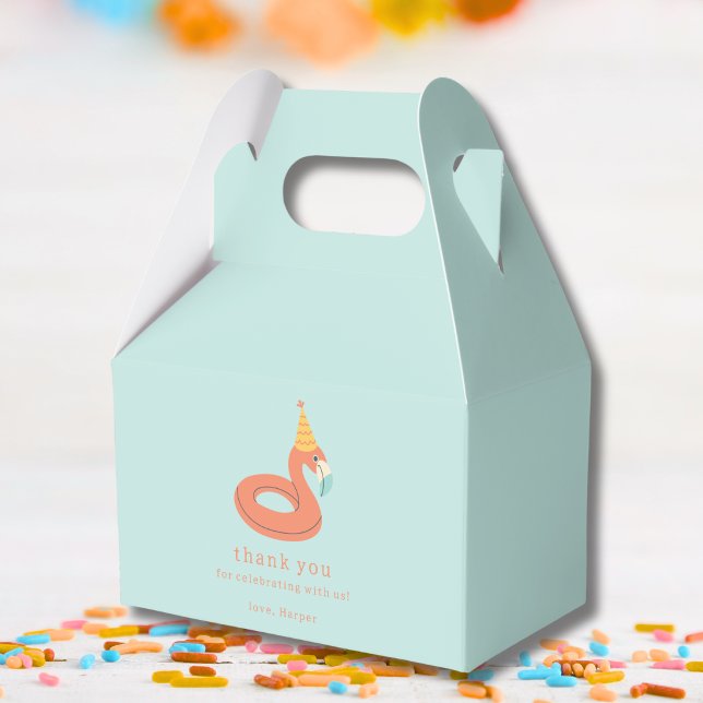 summer flamingo float kids birthday pool party favour box (flamingo birthday pool party thank you for celebrating party favor gift box modern aesthetic )