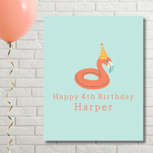 summer flamingo float kids birthday pool party poster