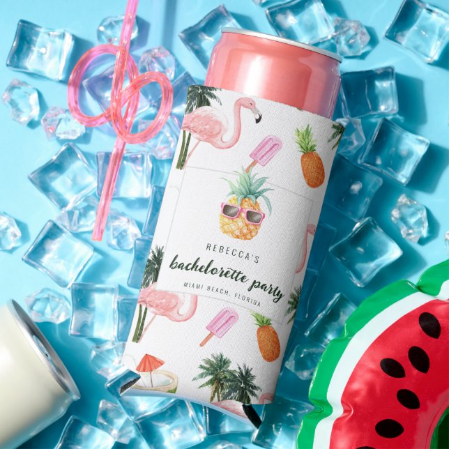 Summer Flamingo Pool Party Bachelorette Party Seltzer Can Cooler (In Situ Summer)