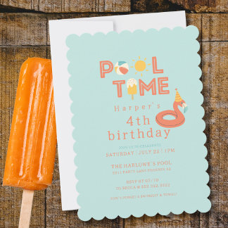 summer flamingo popsicle kids birthday pool party invitation