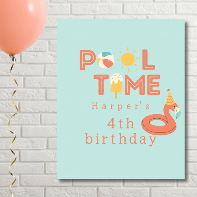 summer flamingo popsicle kids birthday pool party poster (flamingo pool time birthday pool party poster print sign.personalized name digital instant download )