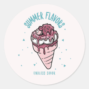 Summer Flavours Dripping Ice Cream Classic Round Sticker