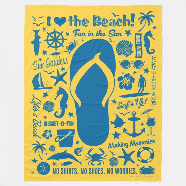 Summer Flip Flop Pattern Fleece Blanket (Front)