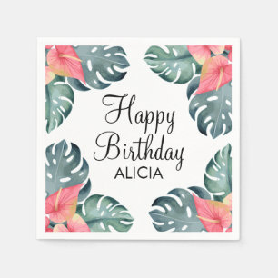 Summer Flora Pink Anthurium & Monstera Birthday Napkin
