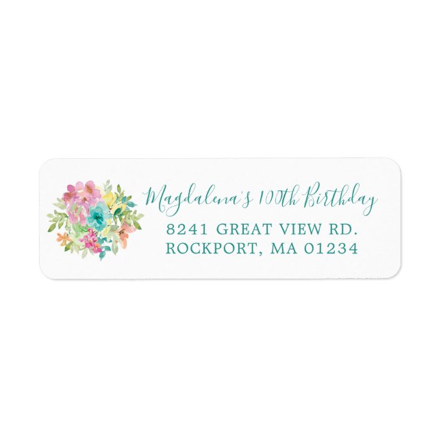 Summer Floral 100th Birthday Return Address Label (Front)