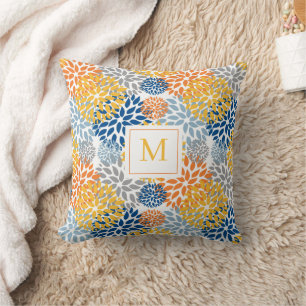 Summer Floral Abstract Bright Colours Monogrammed Cushion