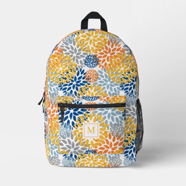 Summer Floral Abstract Bright Colours Monogrammed Printed Backpack (Front)