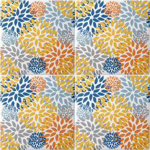 Summer Floral Abstract Bright Colours Pattern Ceramic Tile