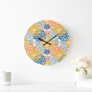 Summer Floral Abstract Bright Colours Pattern Large Clock