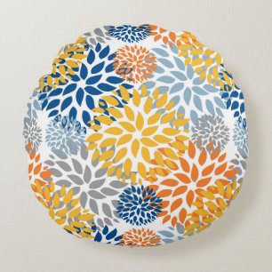 Summer Floral Abstract Bright Colours Pattern Round Cushion