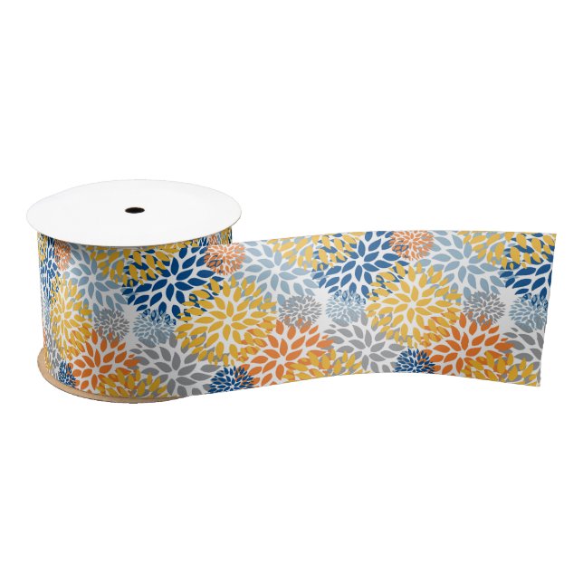 Summer Floral Abstract Bright Colours Pattern Satin Ribbon (Spool)