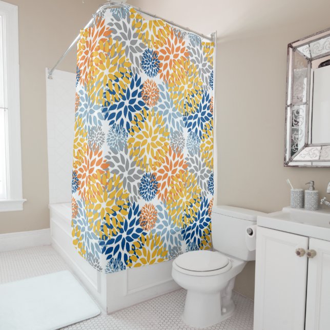 Summer Floral Abstract Bright Colours Pattern Shower Curtain (In Situ)