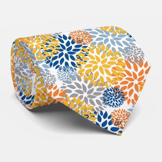 Summer Floral Abstract Bright Colours Pattern Tie (Rolled)