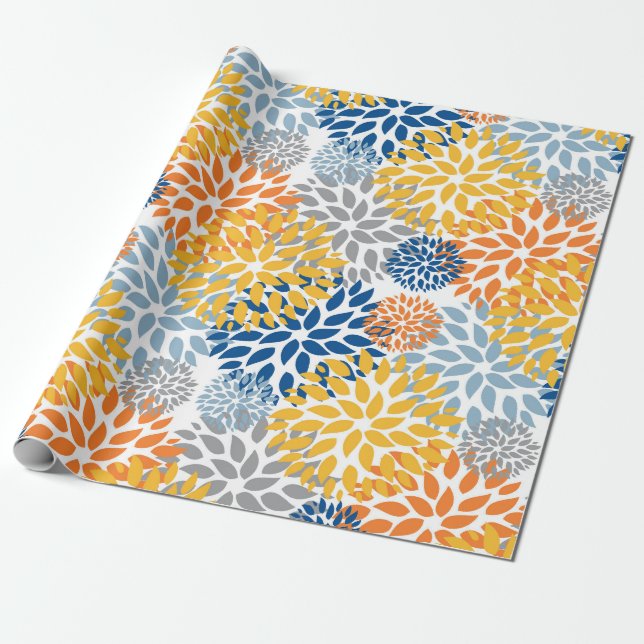 Summer Floral Abstract Bright Colours Pattern Wrapping Paper (Unrolled)
